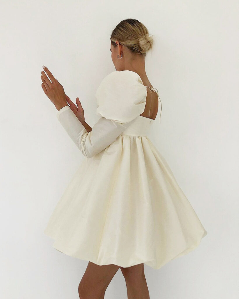 Long Ice Silk Court Puff Sleeve Gown - Image 6