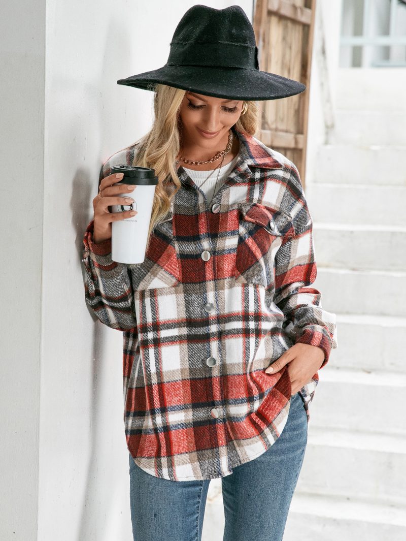 Fleece Long-Sleeve Checked Shacket for Women - Image 3