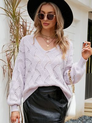 V-Neck Solid Color Sweater for Autumn and Winte