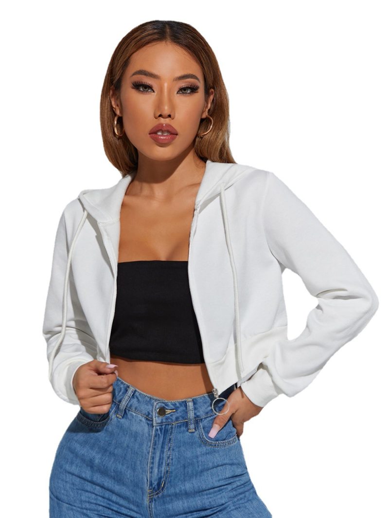 Zipper Hooded Fleece Short Hoodie - Image 4