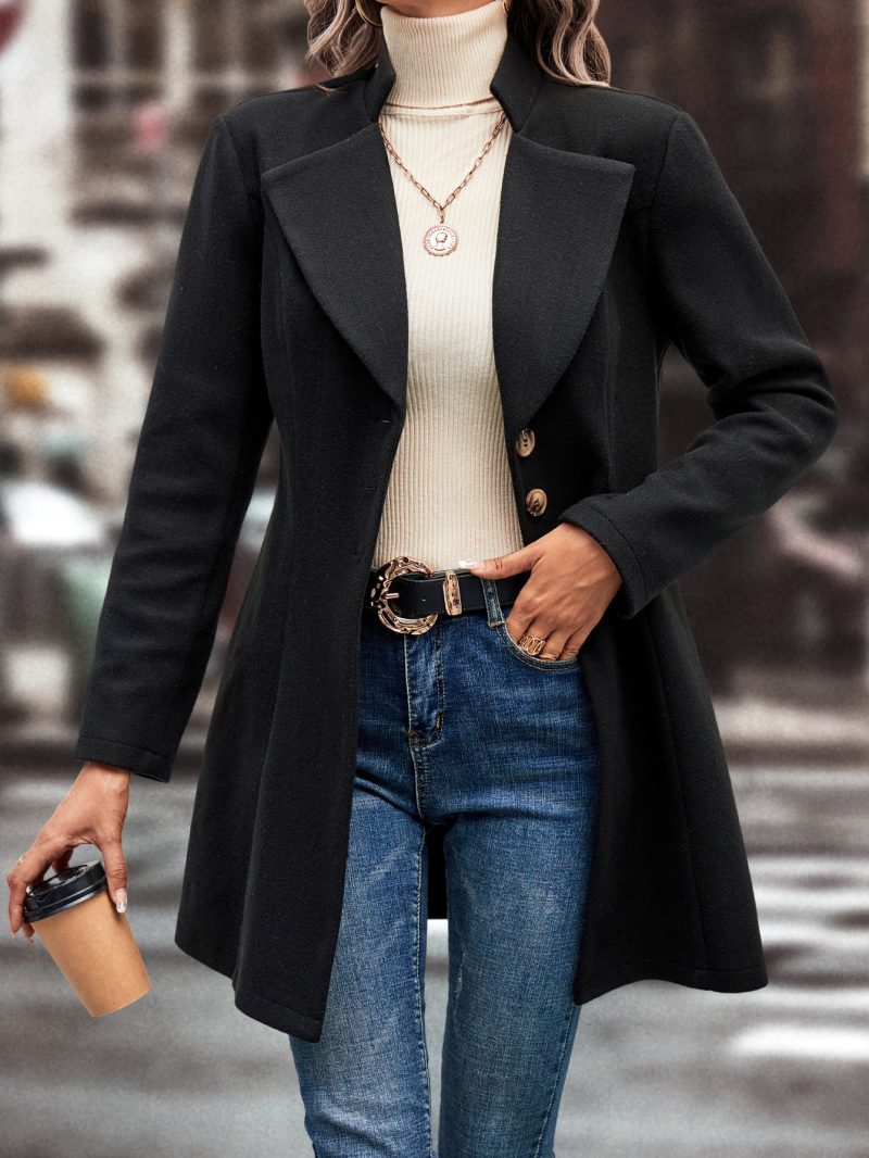 Solid Color Polo Collar Woolen Coat - Image 2