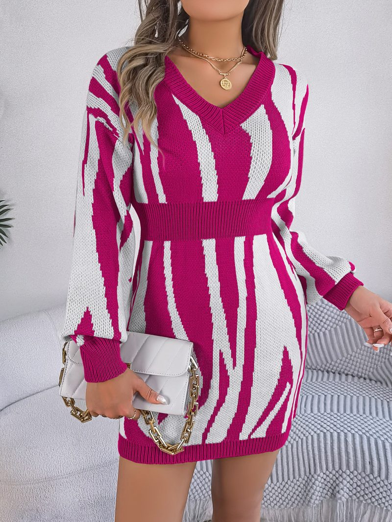Solid Color Twist Lantern Sleeve Woolen Dress - Image 4