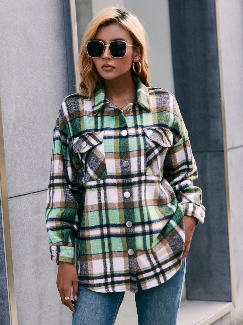Fleece Long-Sleeve Checked Shacket for Women - Image 5