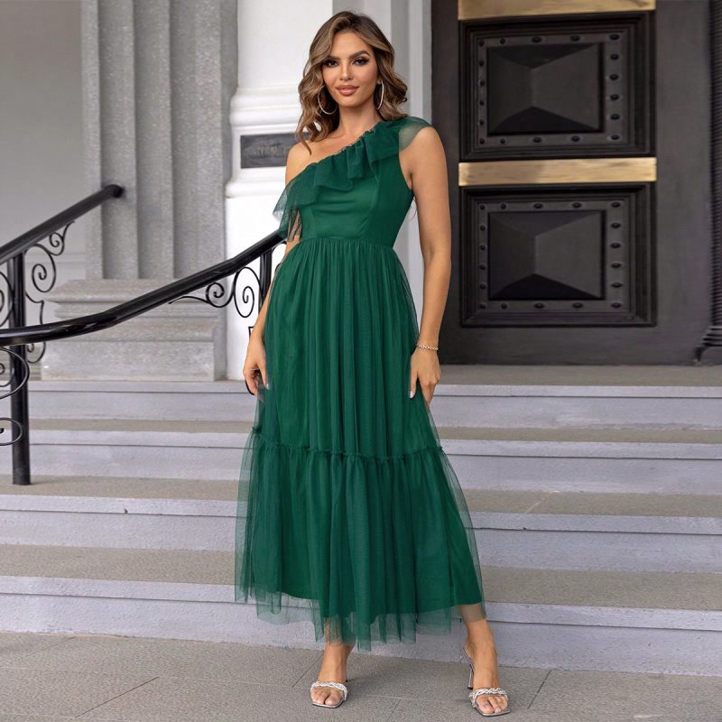 Off-Shoulder Ruffled Mesh Dress - Image 5