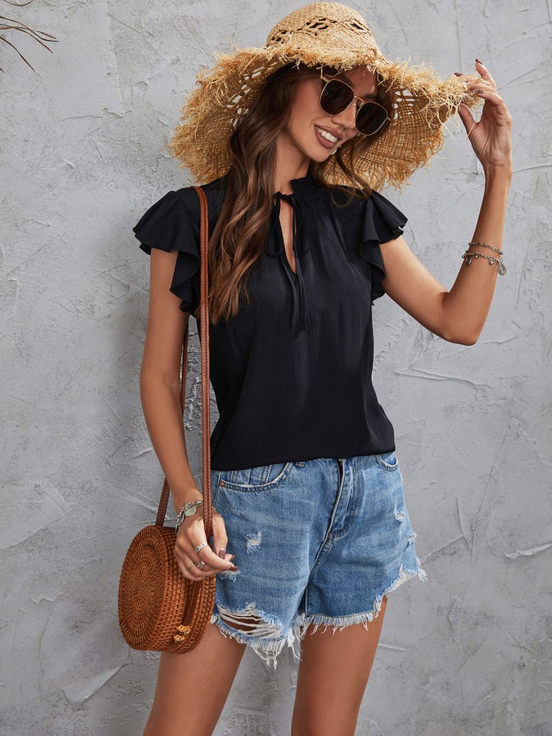 Office Women Bow Tree Fungus Lacework Top - Image 3