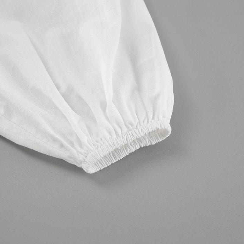 Cotton Linen Dress with French Tea Break Bubble Sleeves - Image 6