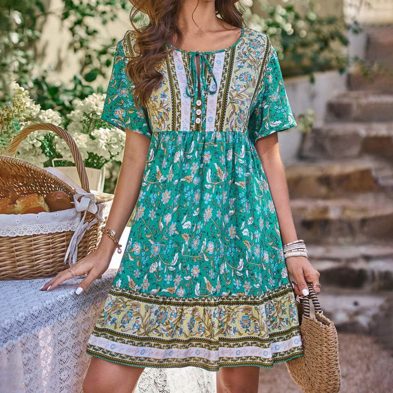 Printed V-Neck Chiffon Dress for Elegant Summer Office Wear - Image 4