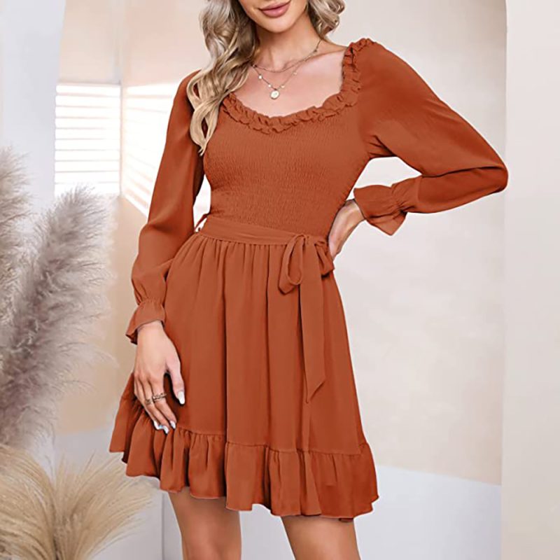 Chiffon Ruffled V-Neck A-Line Dress - Image 5