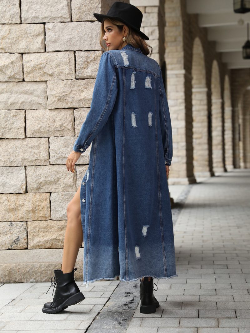 Retro Slimming Long Sleeve Denim Dress - Image 5