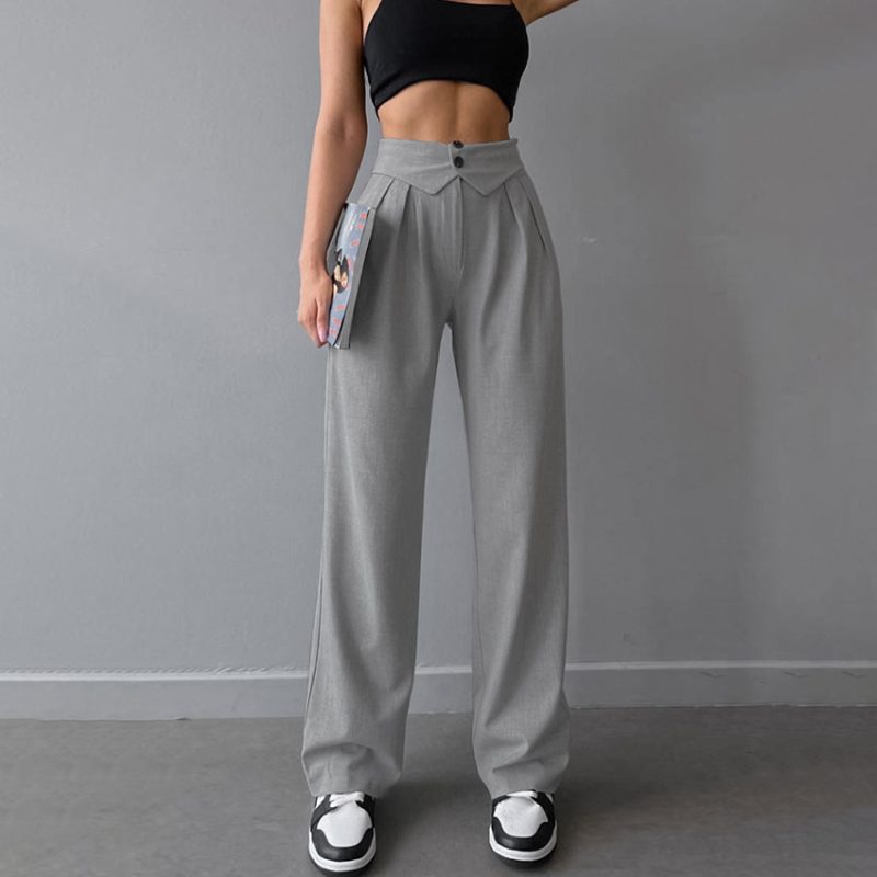 Pleated High Waist Straight Casual Pants - Image 4