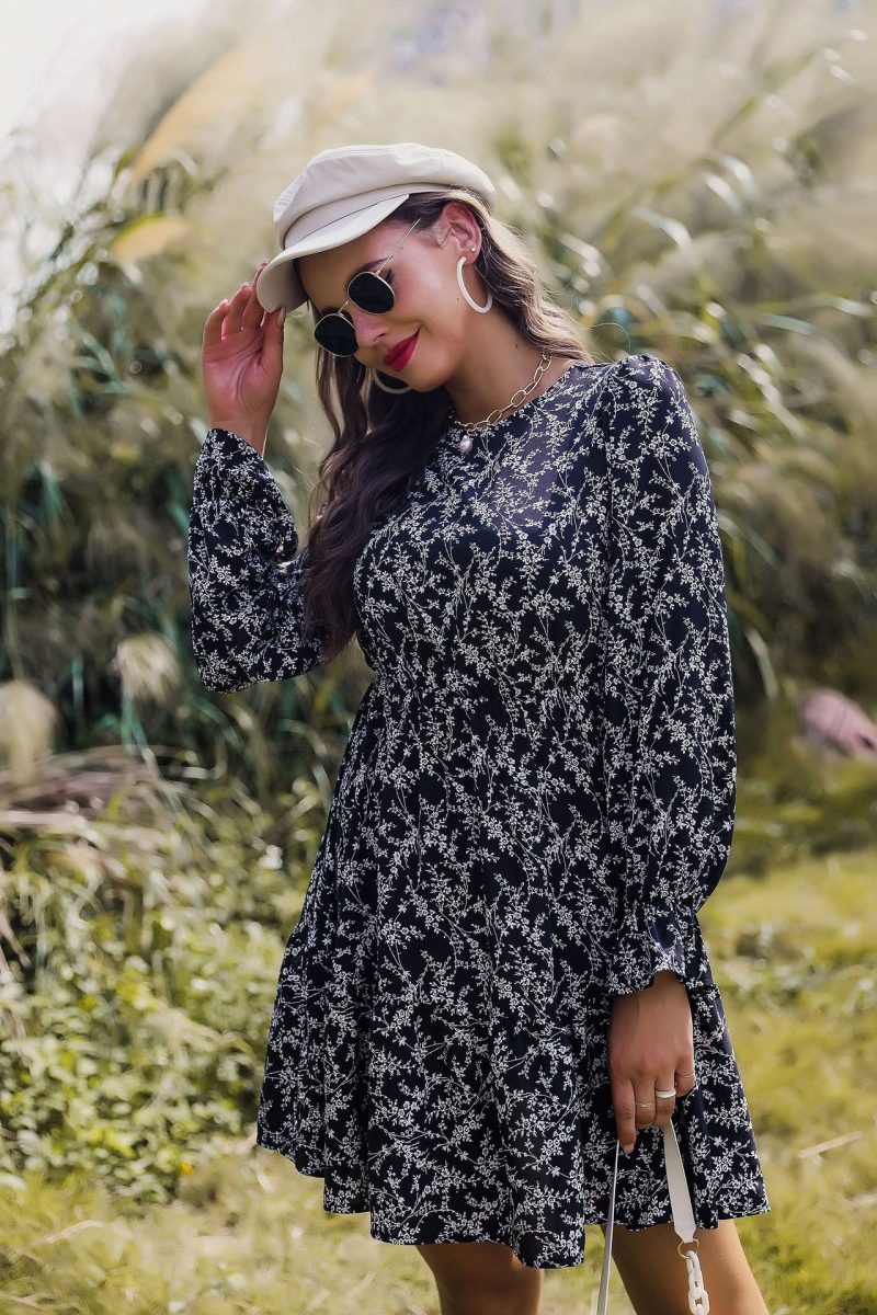 Printed Round Neck Long Sleeve Dress for Autumn - Image 3