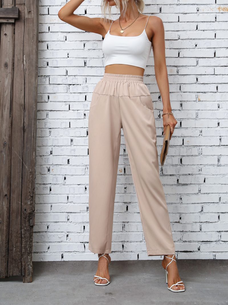 High Waist Solid Color Trousers - Image 3