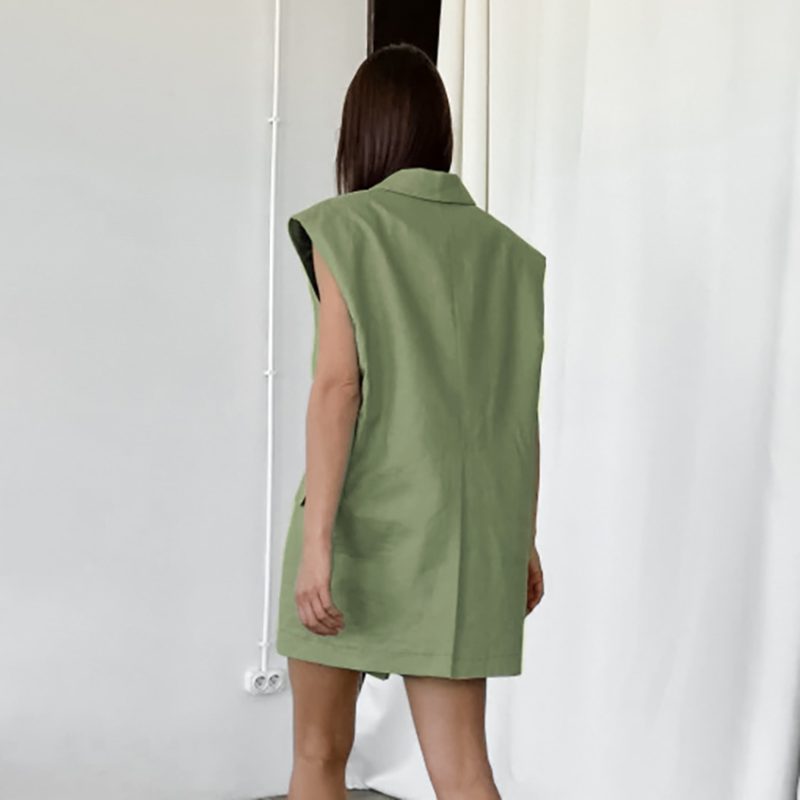 Summer Cotton Linen Sleeveless Vest and Shorts Suit - Image 3