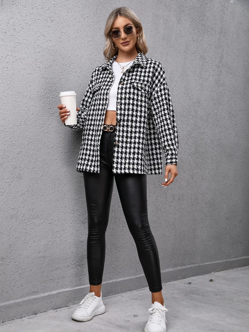 Houndstooth Collared Windbreaker for Women - Image 3
