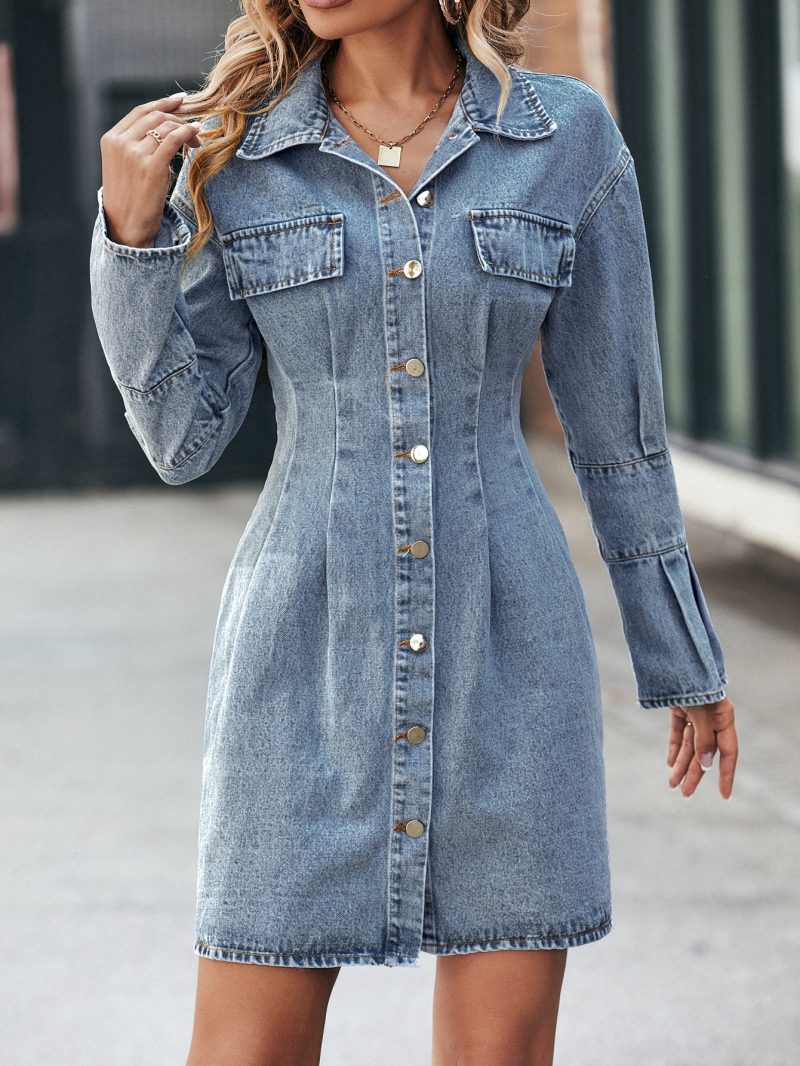 Retro Waist Controlled Slimming Denim Dress - Image 3