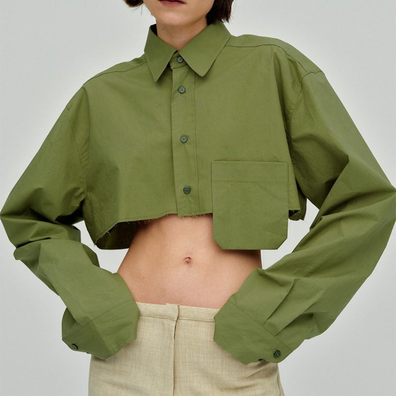 White Cropped Asymmetric Shirt for Autumn - Image 3