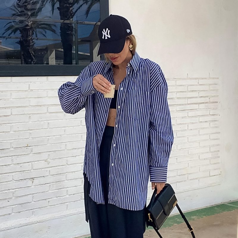 Retro Blue & White Striped Shirt for Stylish - Image 3