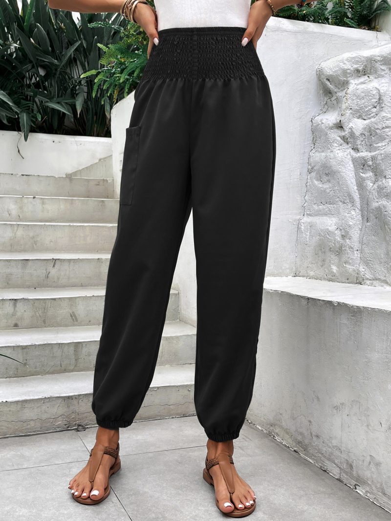 Elastic Waist High-Waist Wide Leg Ankle-Length Pants - Image 3