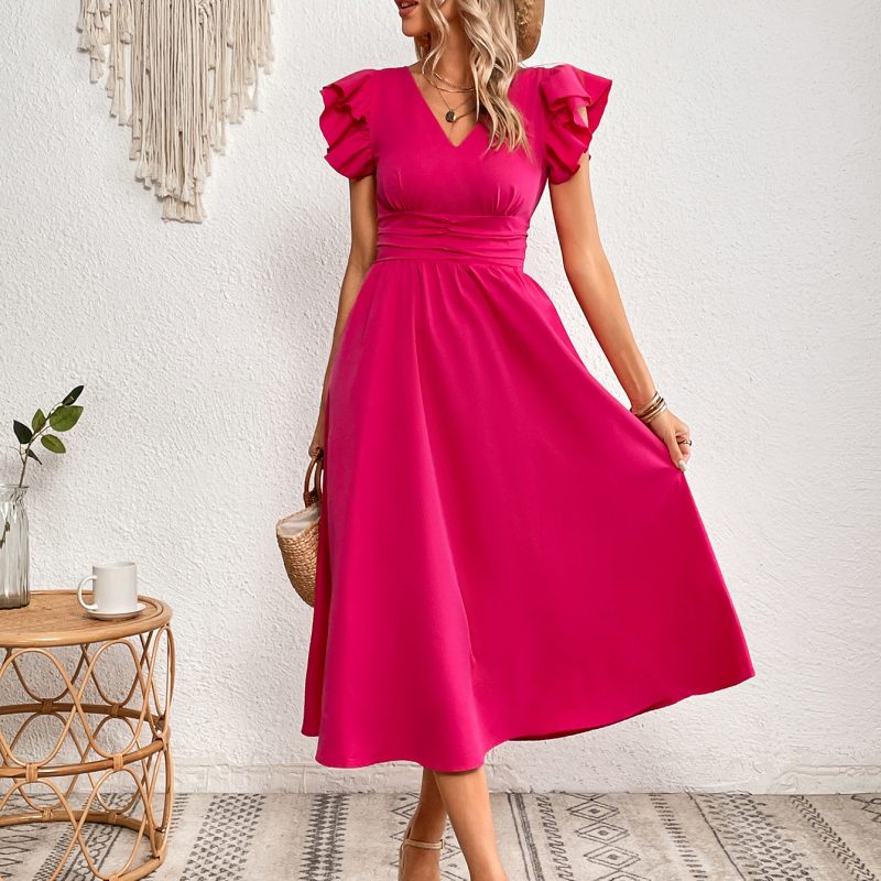 Elegant V-Neck Maxi Dress with Ruffle Sleeves - Image 3