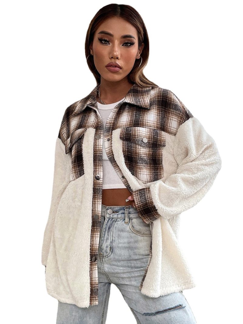 Color Contrast Plush Coat Shacket - Image 4