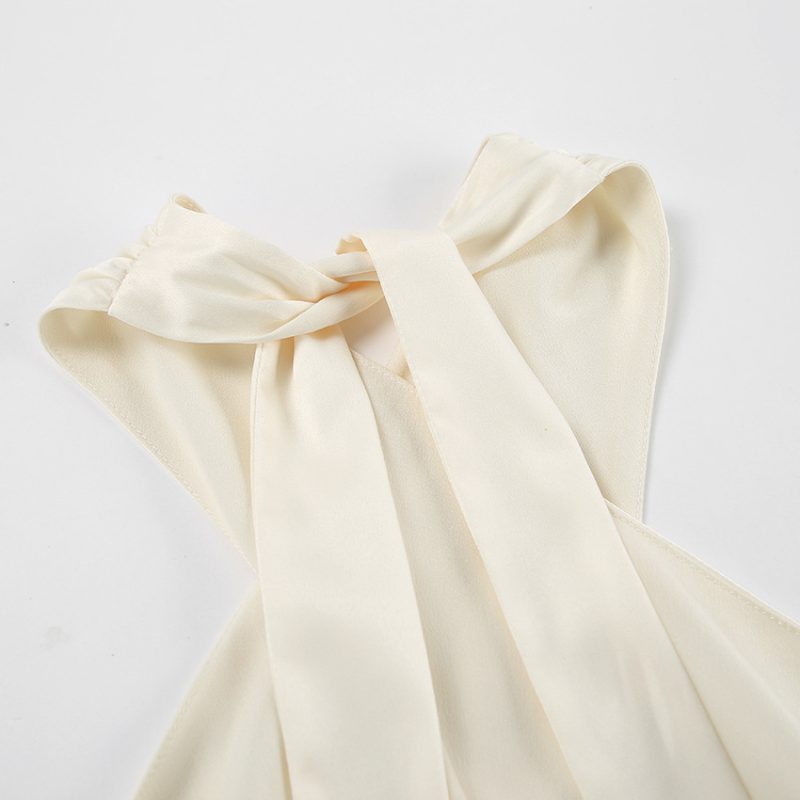 Summer Minimalist White Fishtail Halter Dress - Image 5
