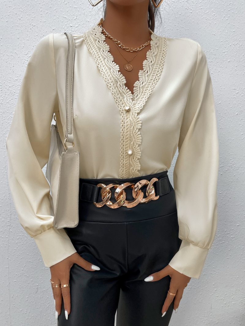 Elegant Lace V-Neck Shirt for Women - Image 3