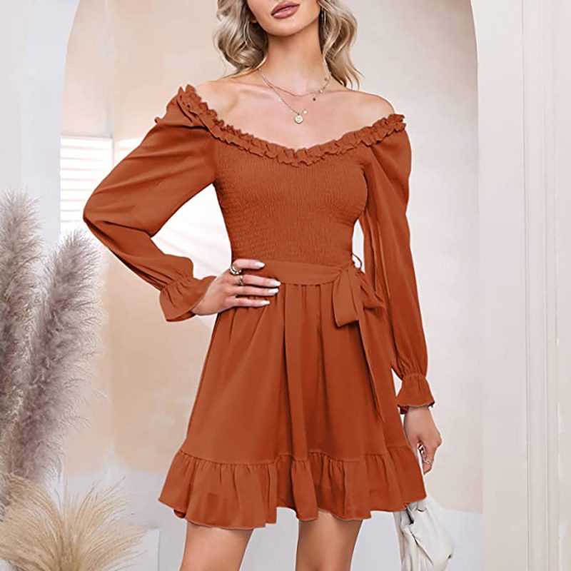 Chiffon Ruffled V-Neck A-Line Dress - Image 6
