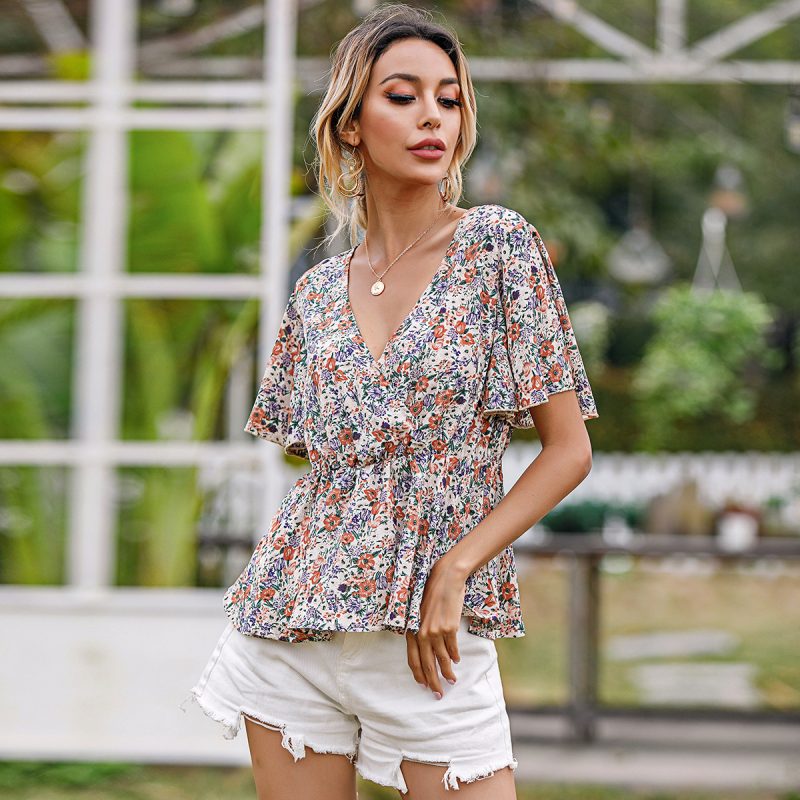 Tight Floral V-Neck Top - Image 3