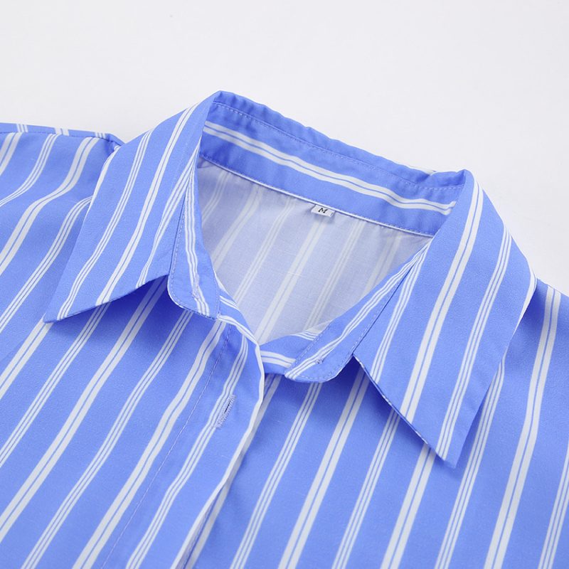 Striped Collared Long-Sleeved Pants Suit - Image 5