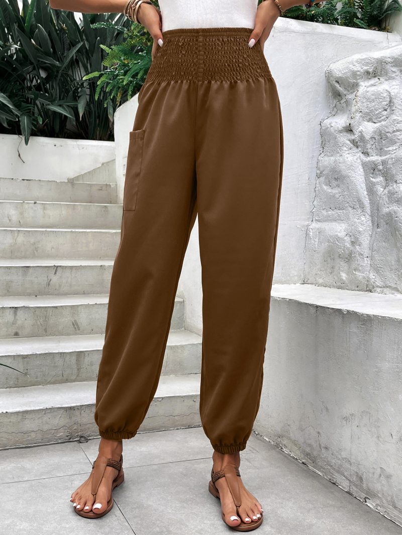 Elastic Waist High-Waist Wide Leg Ankle-Length Pants - Image 6