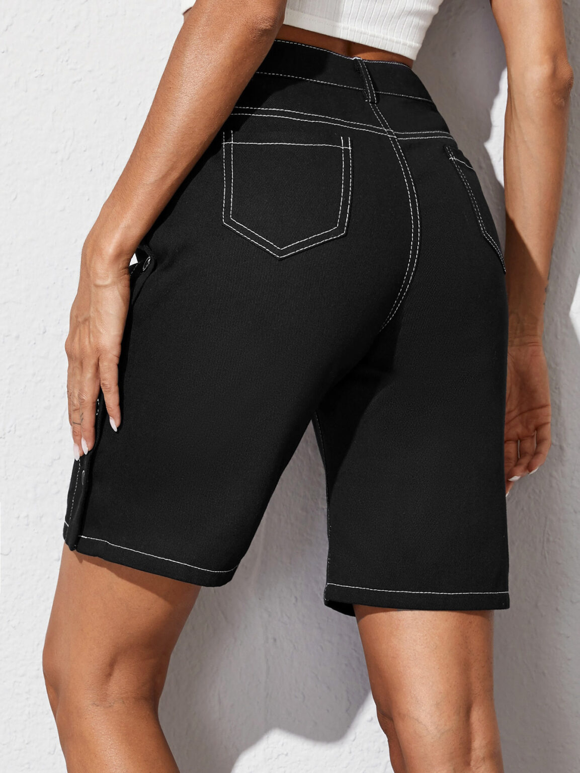 Button High Waist Denim Shorts - Image 3