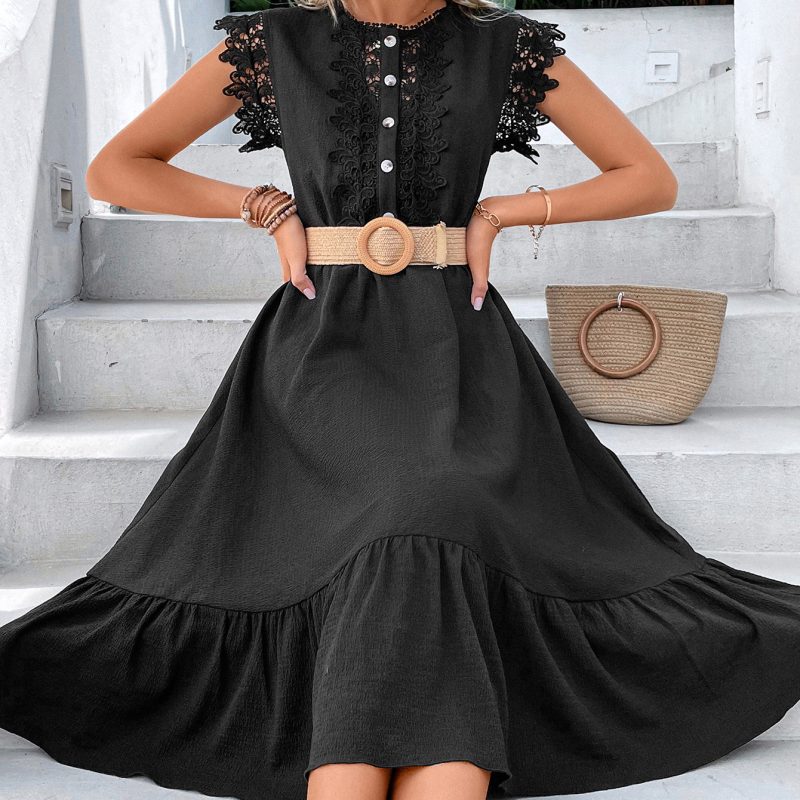 Lace Ruffled High Waist Midi Dress - Image 5