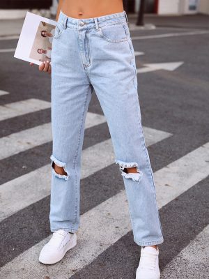 Trendy High Waist Wide Leg Ripped Denim Pants