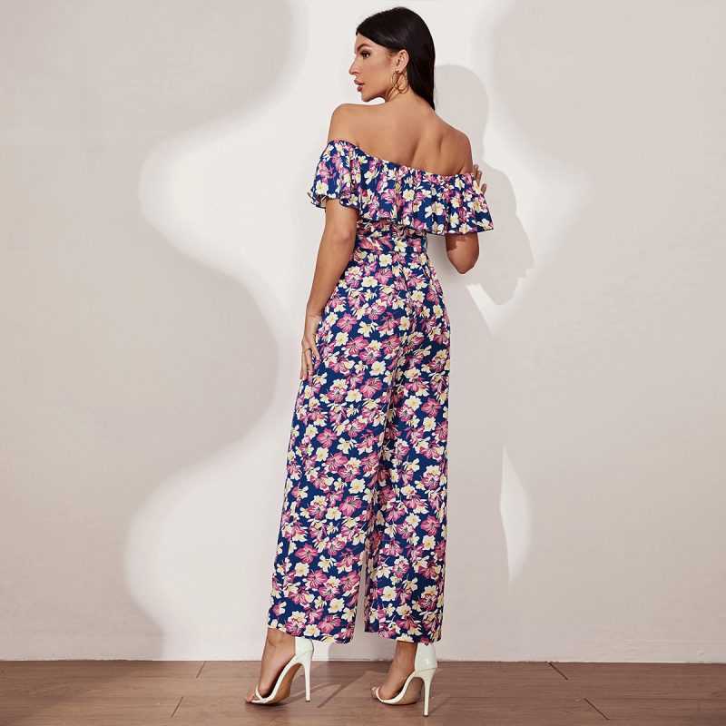 Ruffles Off-Shoulder Jumpsuit with Lace-Up Waist - Image 4