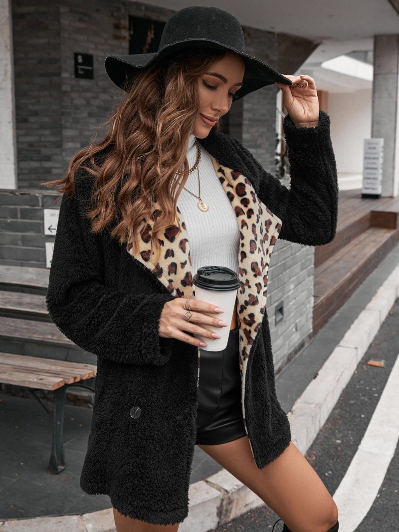 Leopard Print Fur Trench Coat for Women - Image 3
