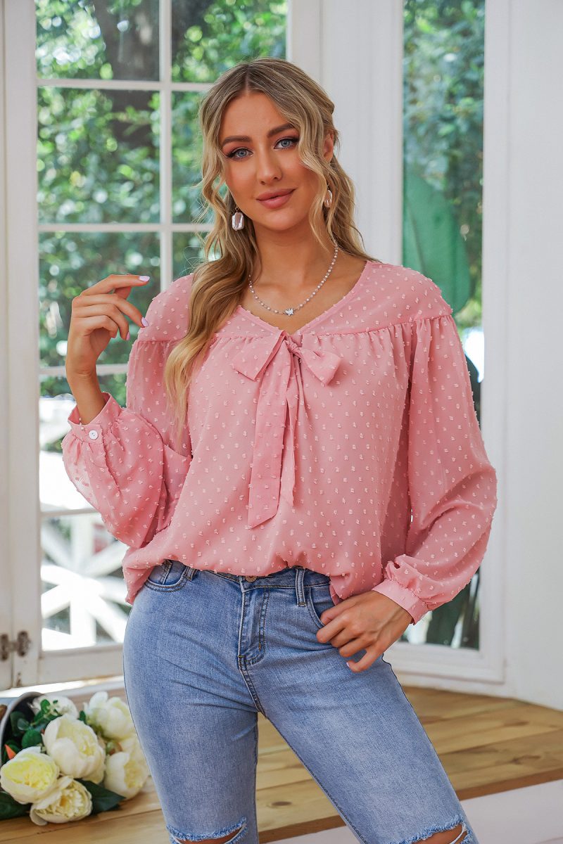 Lace-Up Solid Color Shirt - Image 3