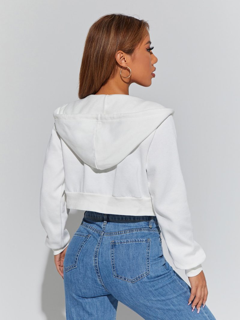 Zipper Hooded Fleece Short Hoodie - Image 6
