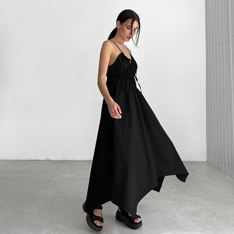 Black Hepburn Asymmetric Swing Dress - Image 3