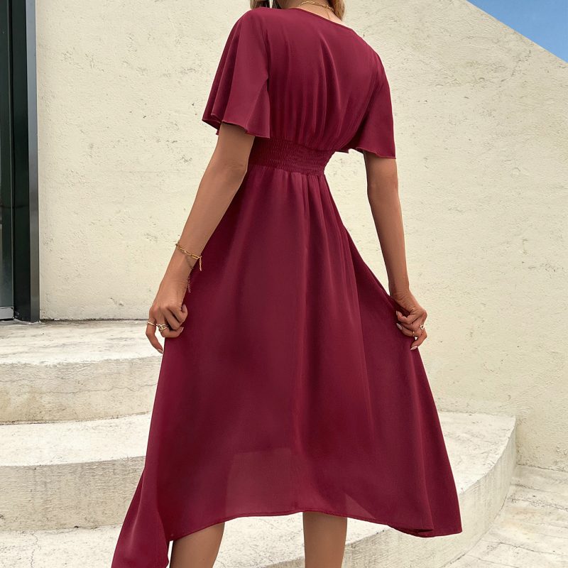 Elegant V-neck A-line Midi Dress for Women - Image 5