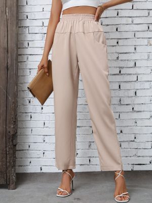 High Waist Solid Color Trousers