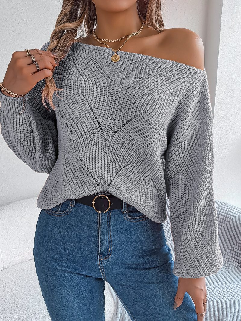 Off-Shoulder Cutout Lantern Sleeve Sweater - Image 3