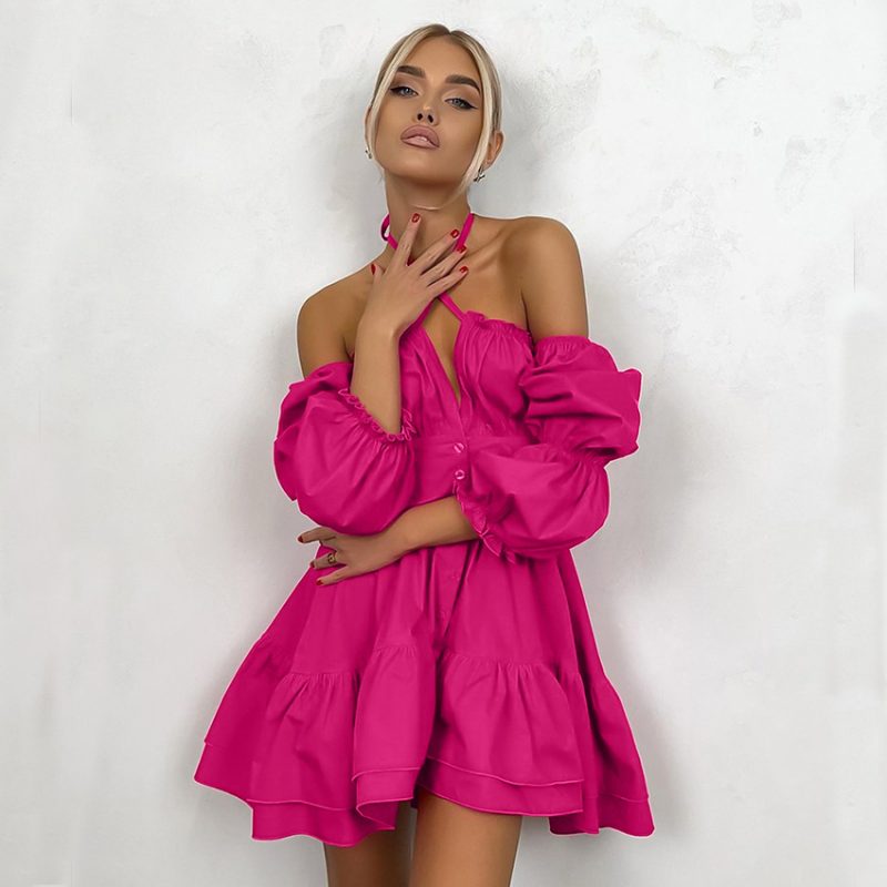 Halter Puff Sleeve Sexy Summer Dress - Image 2