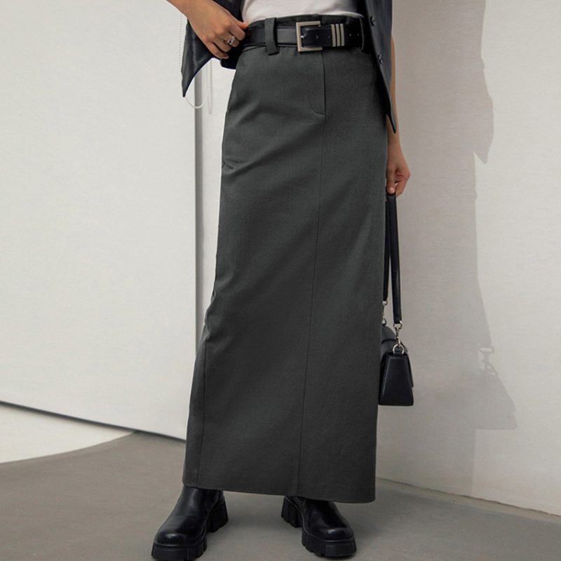 Gray Split High Waist Straight Skirt - Image 3