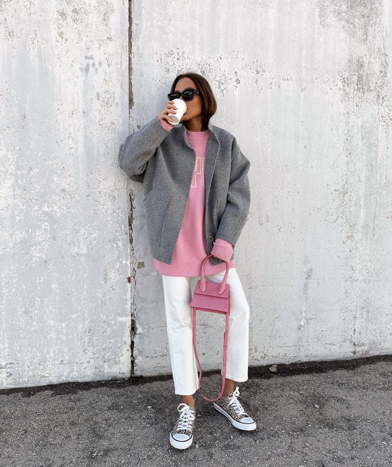 Gray Woolen Coat - Graceful Stand Collar Office Top - Image 6
