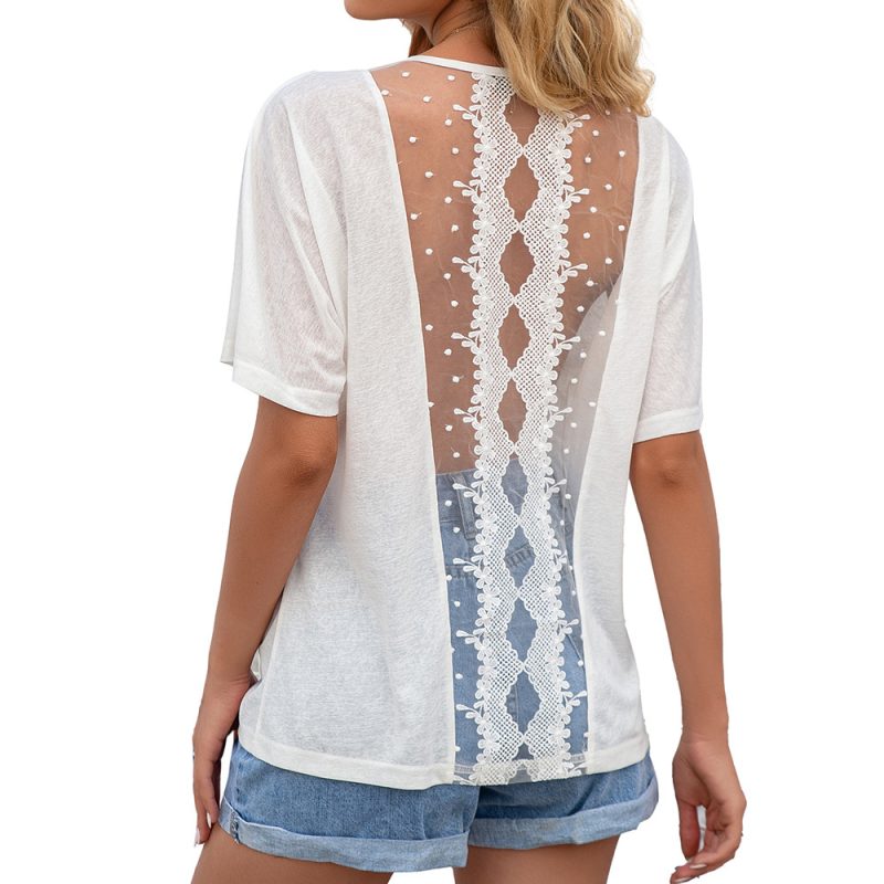 Lace Cutout Short Sleeve T-Shirt for Women - Image 4