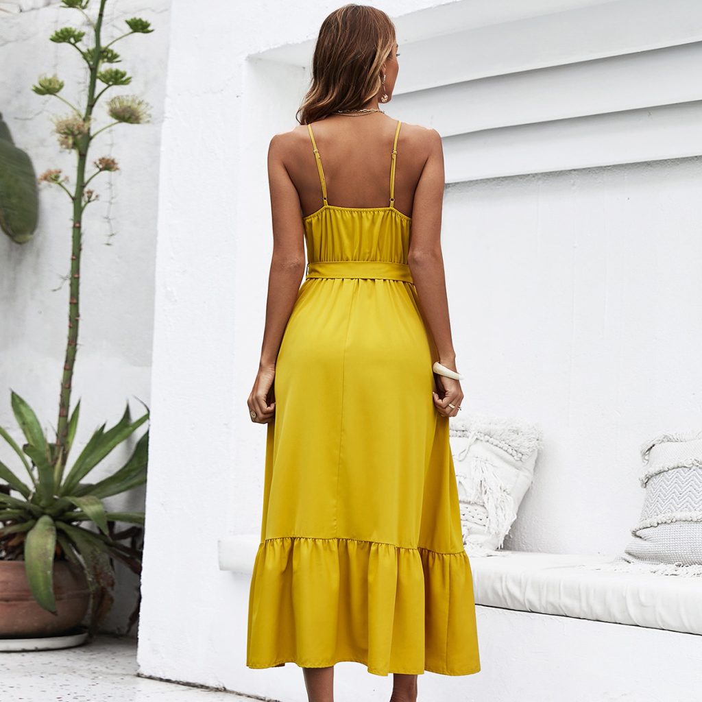 Yellow Halter Maxi Dress with Waist Trimming - Image 5