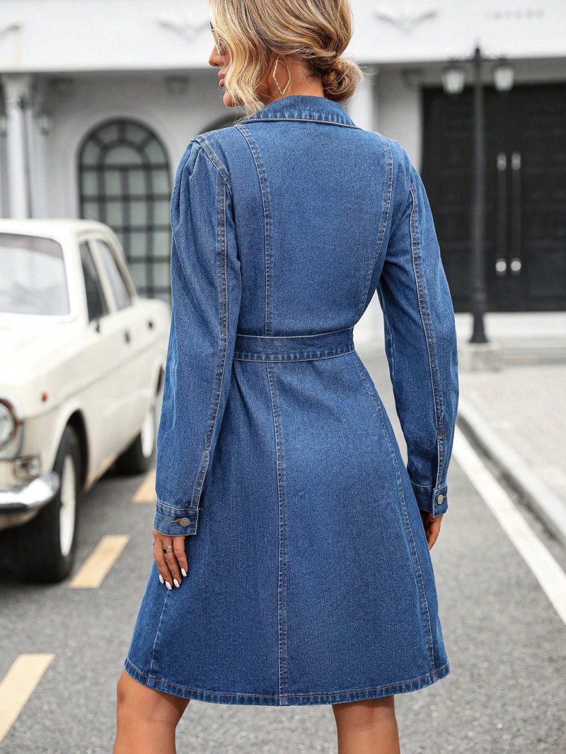 Retro Waist-Control Denim Dress - Image 4