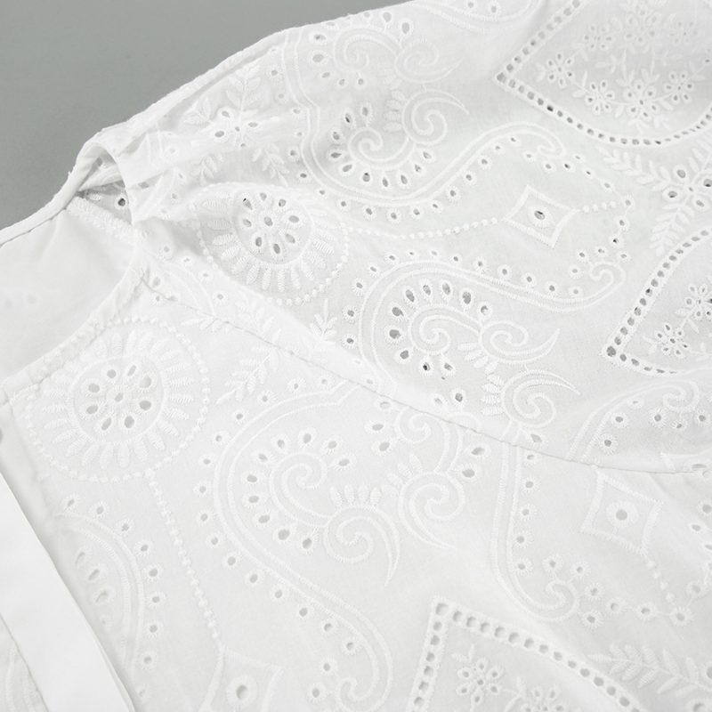 White Jacquard Puff Sleeve Jumpsuit - Image 6