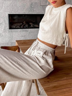 Summer Padded Shoulder Top & Trousers Set