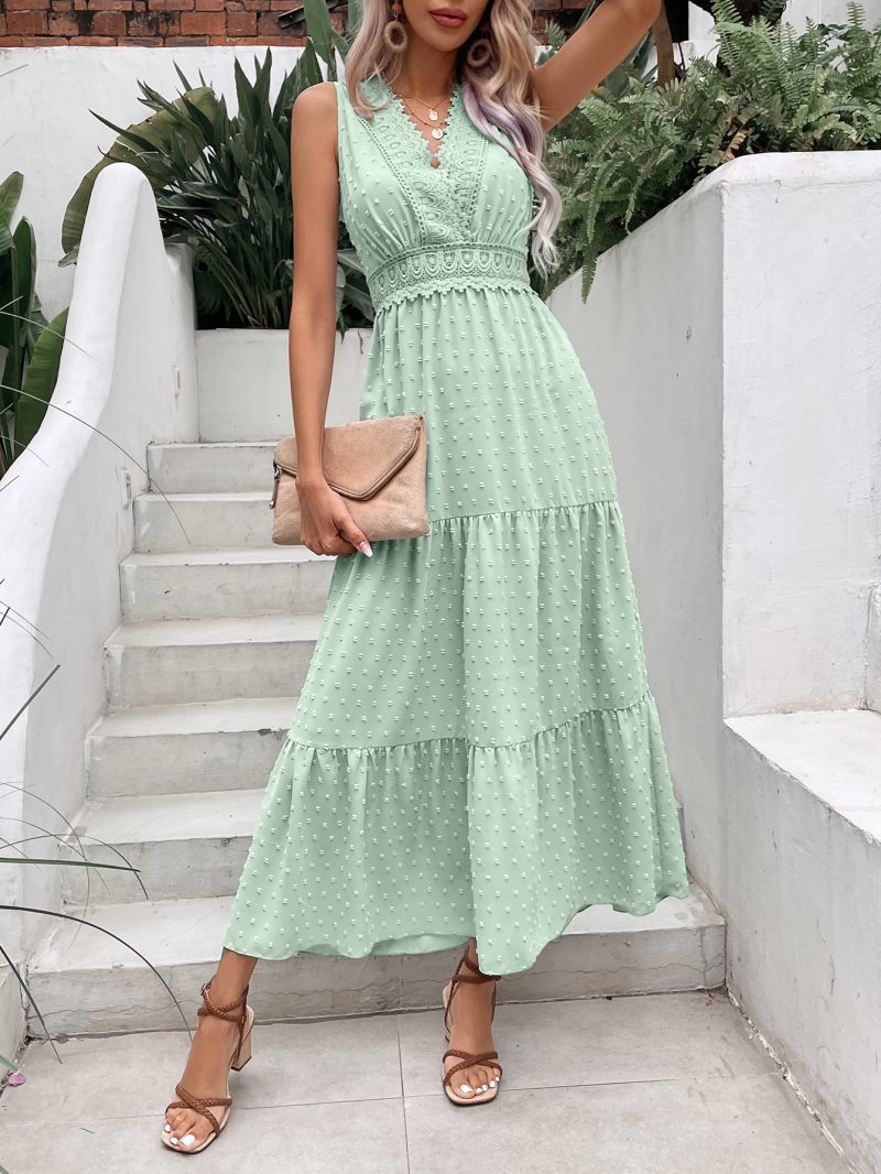 Lace V-Neck Polka Dot Sleeveless Dress - Image 5